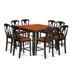East West Furniture FAKE9H-BLK-W 9 Piece Counter Height Dining Table Set Includes a Square Kitchen Table with Pedestal and 8 Dining Room Chairs, 54x54 Inch, Black & Cherry
