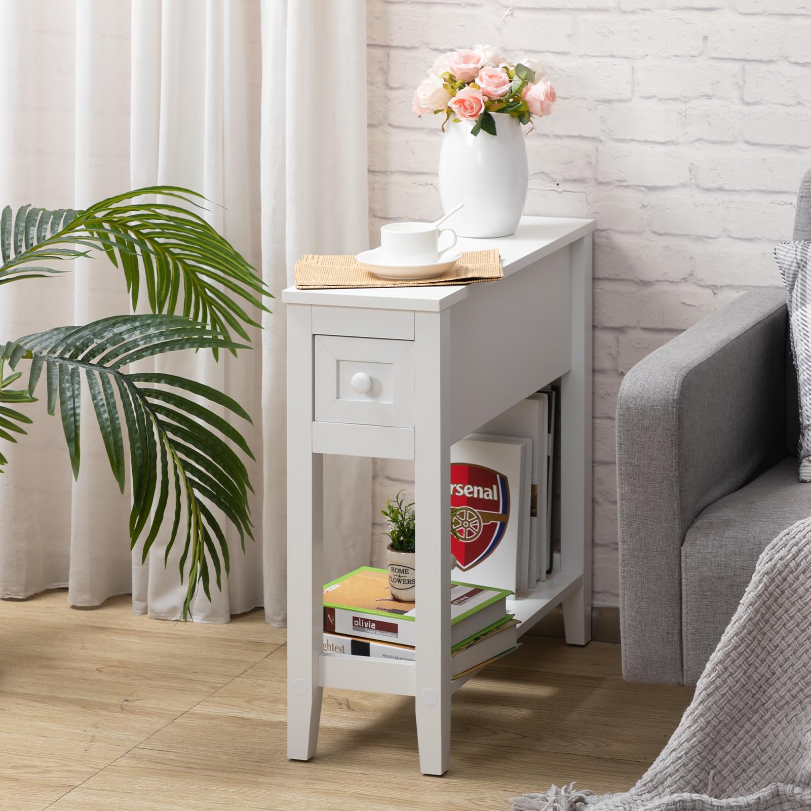Lusuowlz Narrow Side Table For Small Spaces, White, Set Of 1, 24'' L X 8.5'' W X 24'' H