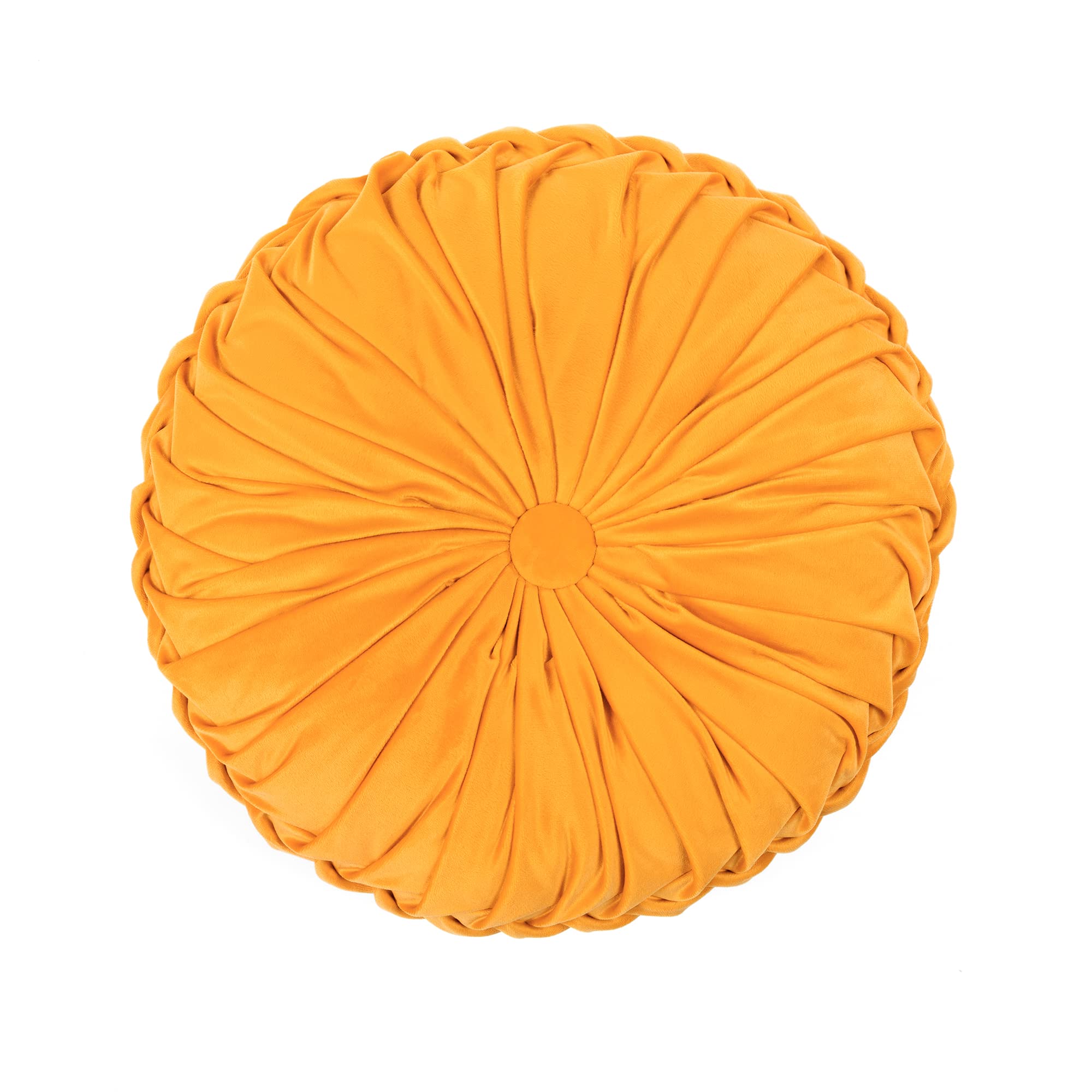 Lush Decor Round Pleated Soft Velvet Decorative Throw Pillow, 1 Count, 15' Diameter, Yellow - Plush Round Pillow, Seat Cushion,