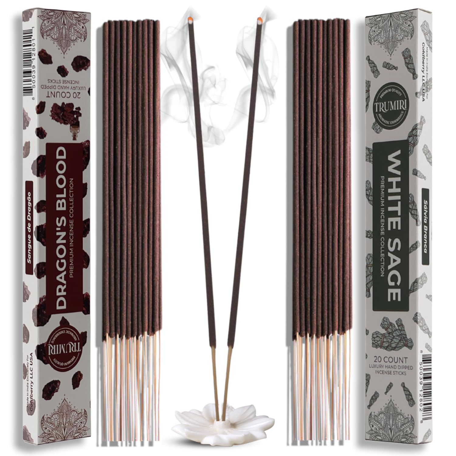 Trumiri Incense Sticks - Combo Pack of 40 Insence-Sticks - 20 Dragons Blood + 20 White Sage - Insenses - Insents - Incents - Ins