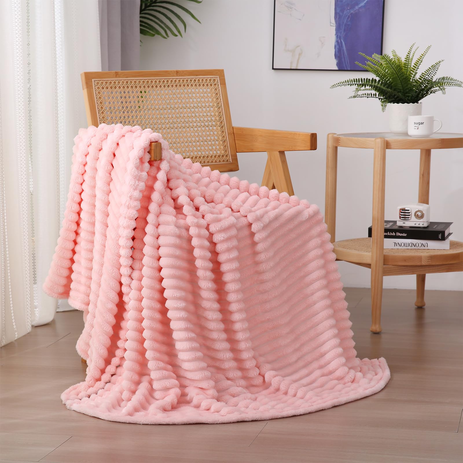 Linecooo Light Pink Fleece Throw Blanket 60     80    For Couch Sofa Bed,Super Soft Cozy Plush Microfiber Flannel Blanket With S