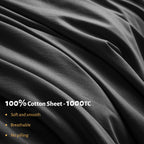 Shilucheng 100% Egyptian Cotton Sheets Set - 1000 Thread Count,Luxury Cotton Bed Sheets,Breathable & Cooling Bedding And Pillow Cases, 16 Inch Deep Pocket - 4 Piece (Black, Full)