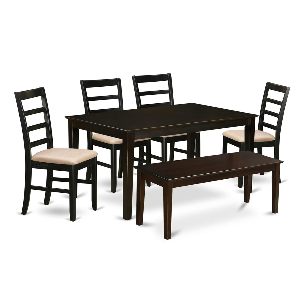 East West Furniture CAPF6-CAP-C 6 Piece Dining Table Set Contains a Rectangle Kitchen Table and 4 Linen Fabric Dining Chairs with a Bench, 36x60 Inch, Cappuccino