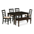 East West Furniture CAPF6-CAP-C 6 Piece Dining Table Set Contains a Rectangle Kitchen Table and 4 Linen Fabric Dining Chairs with a Bench, 36x60 Inch, Cappuccino