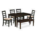East West Furniture CAPF6-CAP-C 6 Piece Dining Table Set Contains a Rectangle Kitchen Table and 4 Linen Fabric Dining Chairs with a Bench, 36x60 Inch, Cappuccino