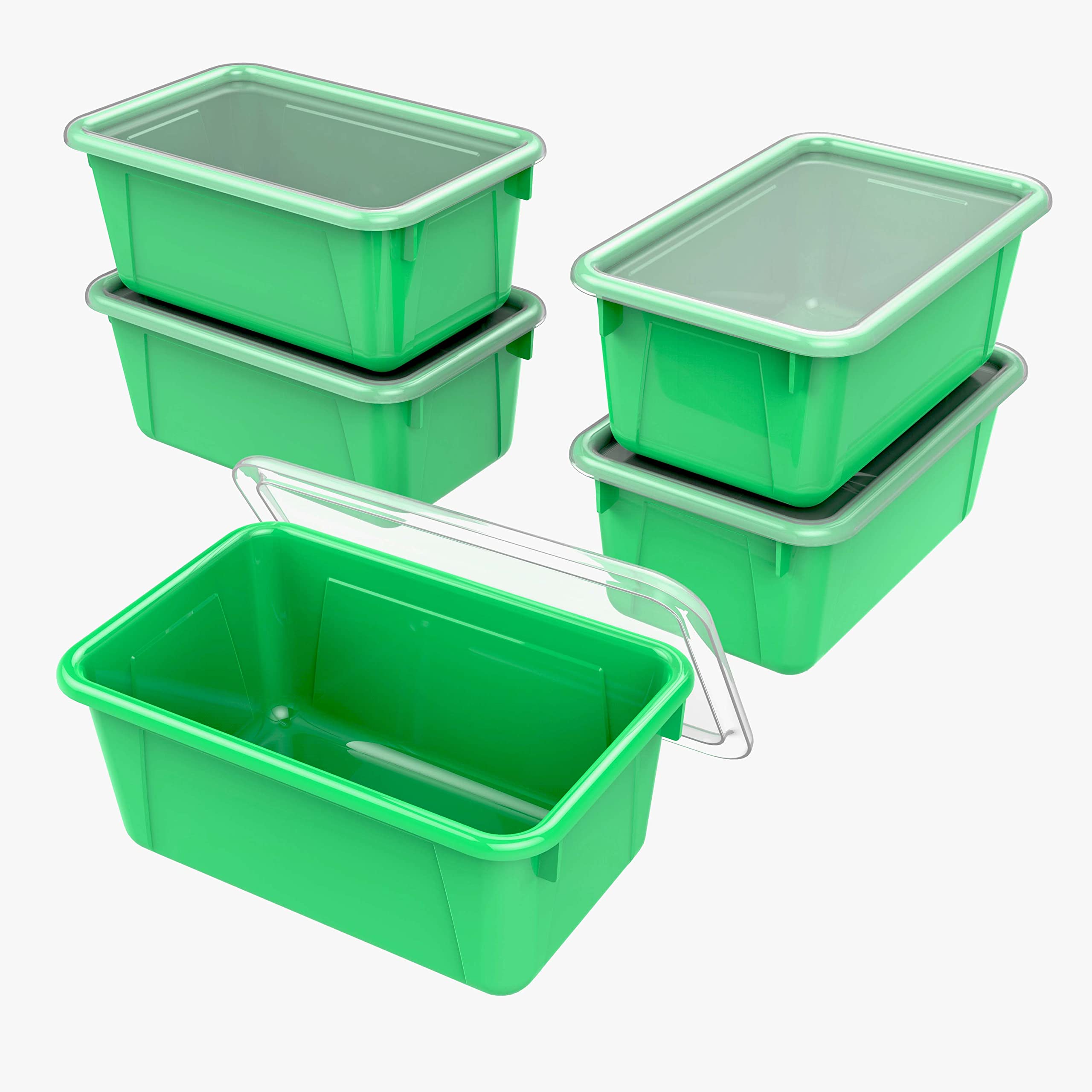 Storex Small Cubby Bins - Plastic Storage Containers For Classroom With Non-Snap Lid, 12.2 X 7.8 X 5.1 Inches, Green, 5-Pack (62