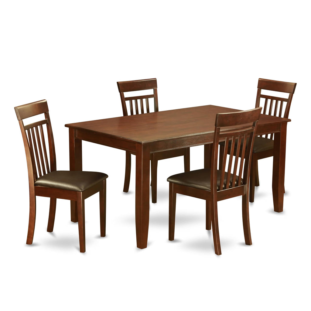 East West Furniture DUCA5-MAH-LC Dudley 5 Piece Room Set Includes a Rectangle Kitchen Table and 4 Faux Leather Upholstered Dining Chairs, 36x60 Inch, Mahogany