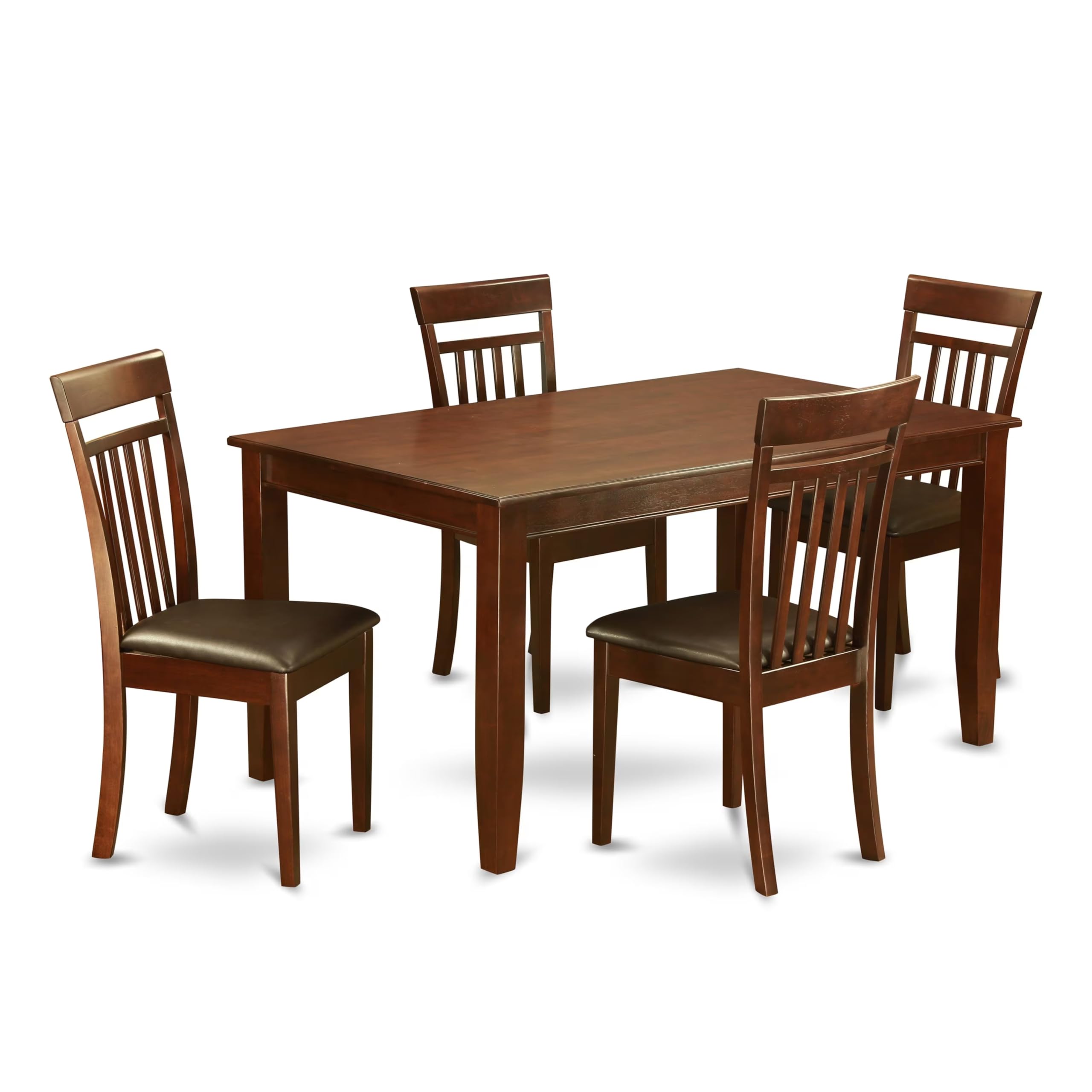East West Furniture DUCA5-MAH-LC Dudley 5 Piece Room Set Includes a Rectangle Kitchen Table and 4 Faux Leather Upholstered Dining Chairs, 36x60 Inch, Mahogany