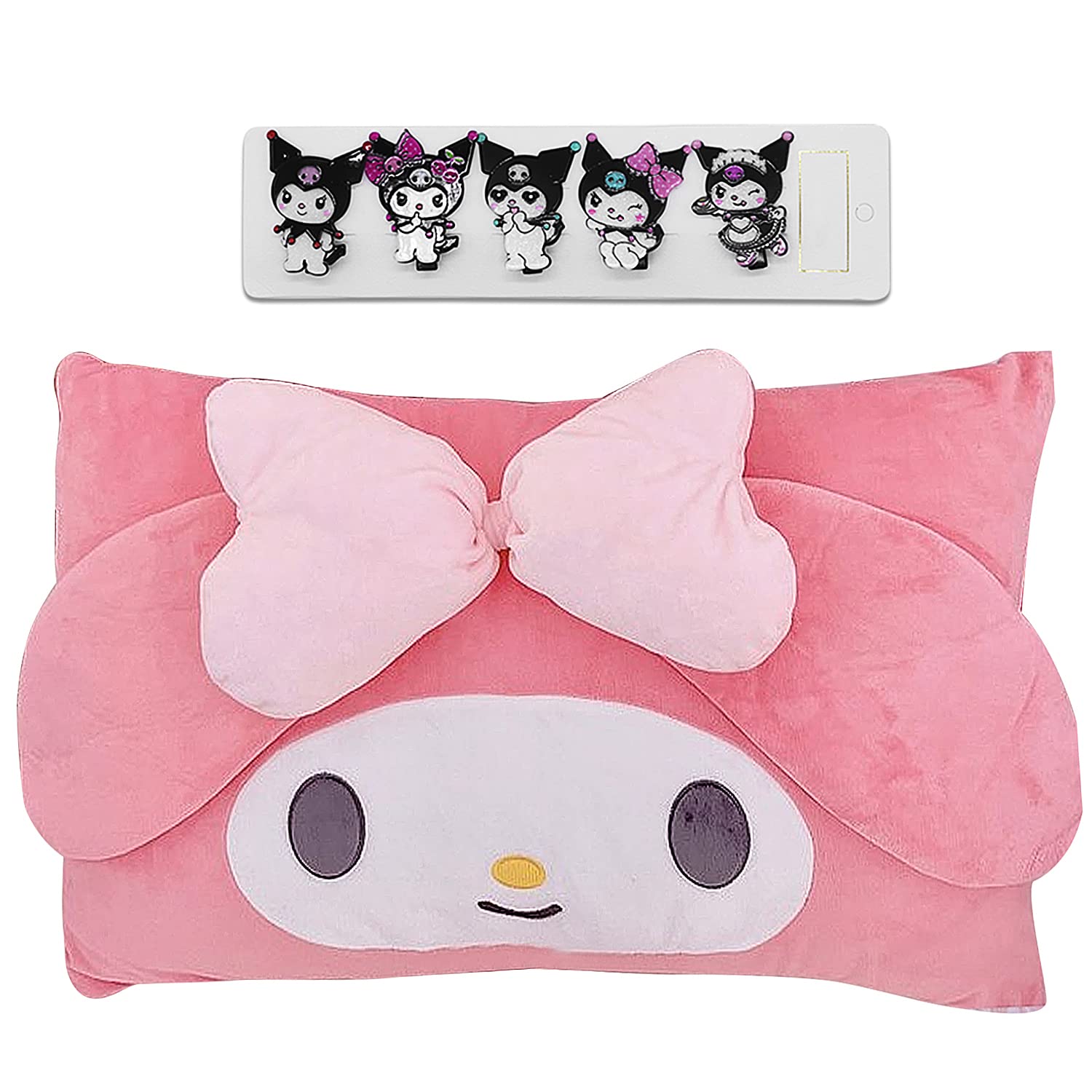 Cartoon Cute Pillowcase Anime Double Sided Plush Pillowslip Girl Bedroom Decoration Kawaii Cotton Pillowcase + Cute Hairpin (Pin