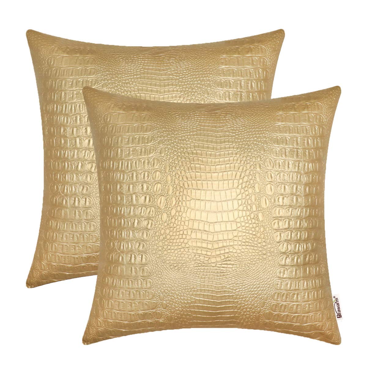 Brawarm Gold Throw Pillows, Gold Faux Leather Pillow Cover 22 X 22 Inches, Crocodile Gold Decorative Pillows For Couch Living Ro