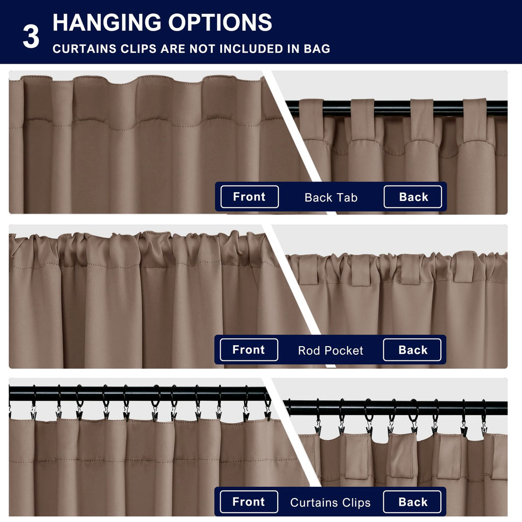 Hiasan Mocha Curtains 63 Inch Long Sewn With Tiebacks, Rod Pocket & Back Tab Blackout Thermal Insulated Drapes, Room Darkening C