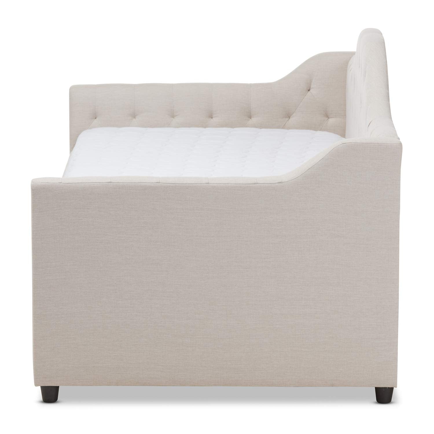 Baxton Studio Perry Modern and Contemporary Light Beige Fabric Daybed with Trundle Beige/Twin//Contemporary/Fabric Polyester 100%&quot;/Rubber Wood/MDF/Foam