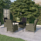 vidaXL 5-Piece Patio Dining Set with Adjustable Reclining Chairs and Glass Tabletop- Brown Rattan/Black Cushion Outdoor Furniture Set