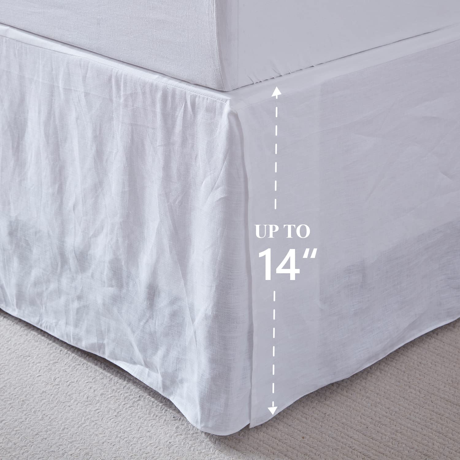 Simple&Opulence Belgian Linen Bed Skirt With Classic 14 Inch Tailored Drop Dust Ruffle, Easy Fit Breathable Premium Natural Flax