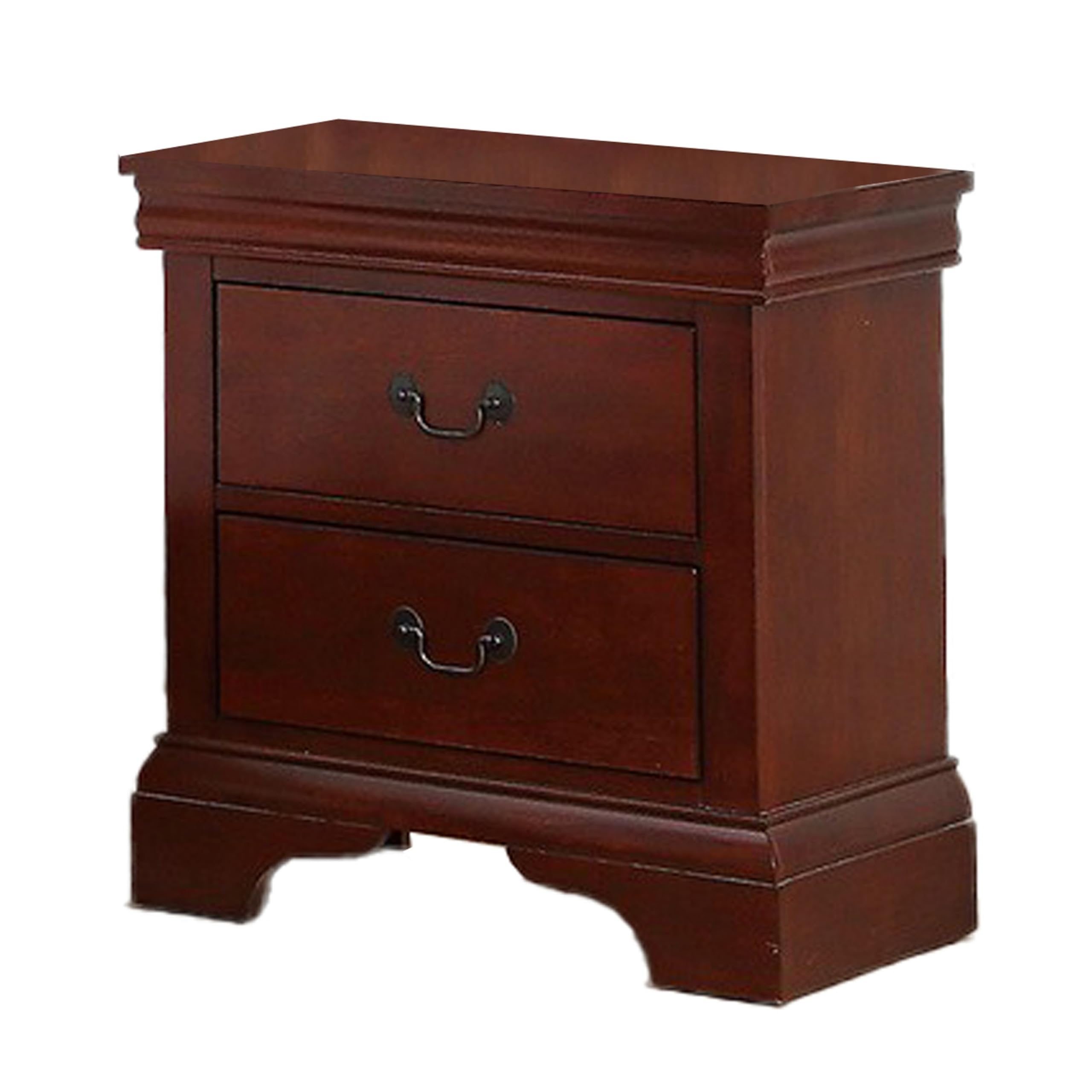 Benjara Bm231861 Panel Bracket Feet With 2 Drawer Wooden Nightstand, Cherry Brown