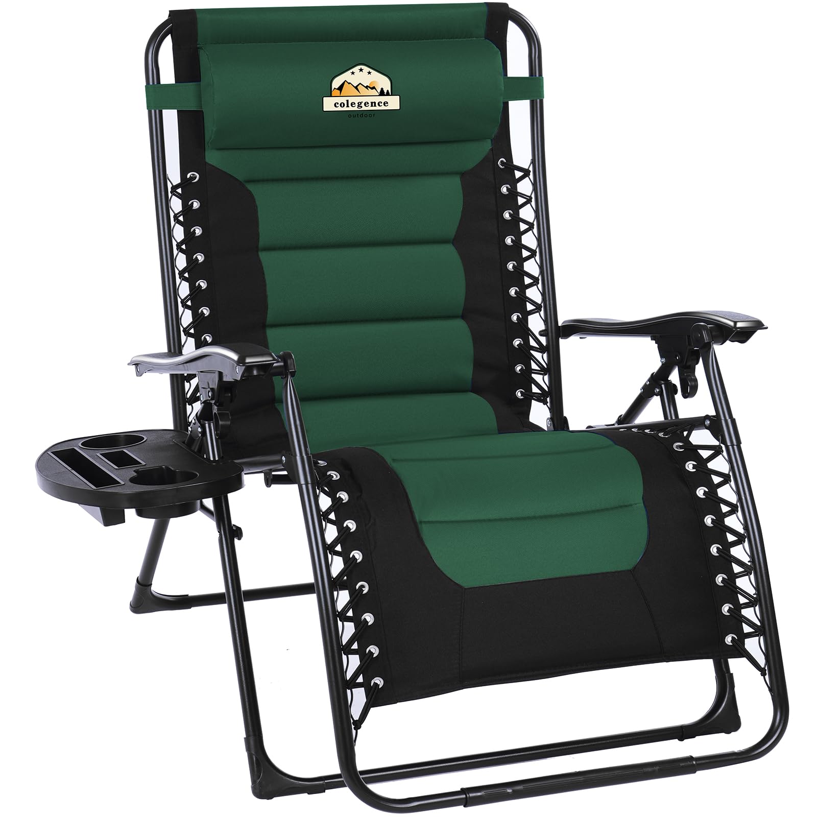 Colegence Xl Oversized Zero Gravity Chair, Fully Padded Adjustable Anti Gravity Reclining Lounge Chairs With Cup Holder Folding Recliner For Beach,Camping,Lawn,Patio,Outdoor, Support 300 Lbs(Green)