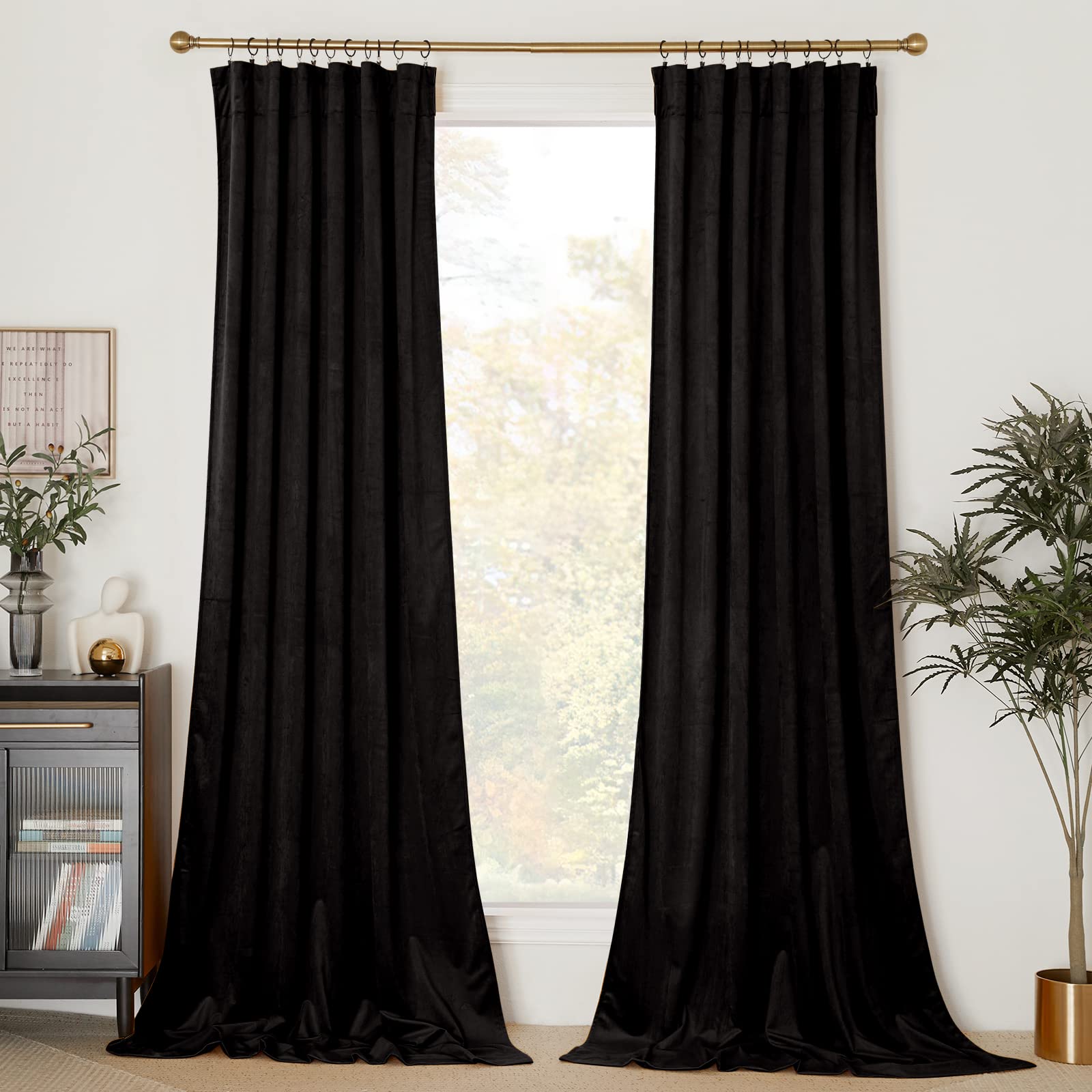 Nicetown Halloween Black Blackout Extra Long Curtains For Backdrops, Thermal Insulated Noise Reducing Velvet Drapes For Film Lar