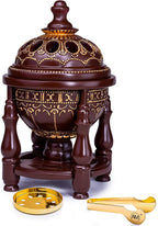 AM Charcoal Incense Burner - Bakhoor Burner, Oud Frankincense Resin Burner - for Office & Home Decor - Lavish 4 Pillar Brown