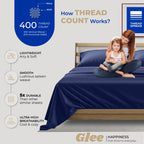 Thread Spread 100% Cotton California King Sheet Sets - 400 Thread Count 4 Pc Cal King Sheet Set - Soft, Breathable Cooling Sheets - Deep Pocket Cal King Cotton Bedsheets - Sateen Bedsheet (Navy Blue)