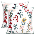 Pilmandu Pack Of 2 Embroidered Decorative Throw Pillow Cover 18X18 Inch Farmhouse Floral Pillowcase For Living Room Sofa Bed (Ge