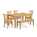 East West Furniture CAGR6-OAK-W 6 Piece Dining Room Table Set Contains a Rectangle Kitchen Table and 4 Dining Chairs with a Bench, 36x60 Inch, Oak