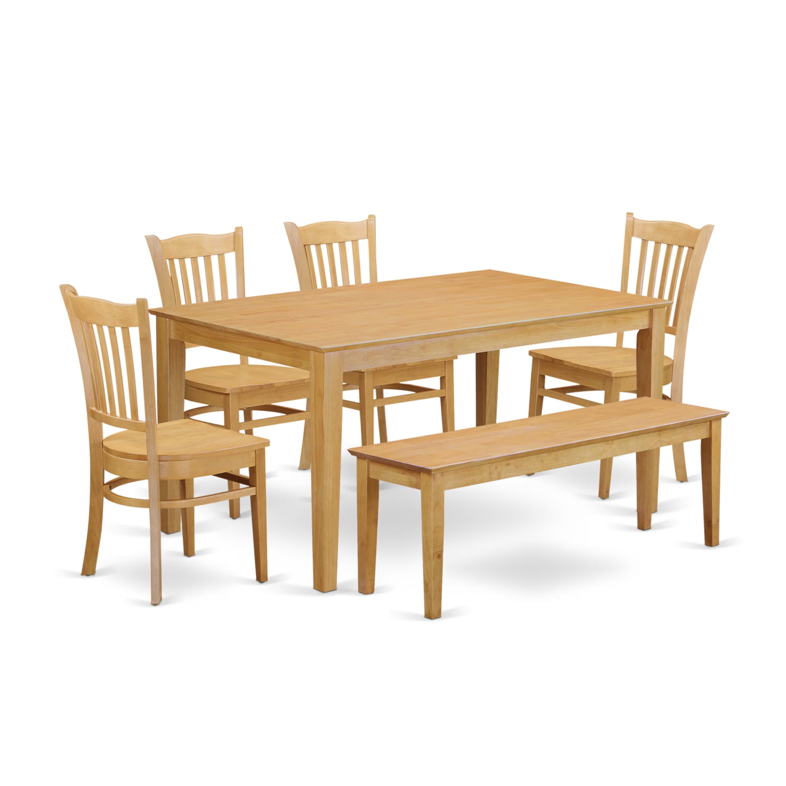 East West Furniture CAGR6-OAK-W 6 Piece Dining Room Table Set Contains a Rectangle Kitchen Table and 4 Dining Chairs with a Bench, 36x60 Inch, Oak