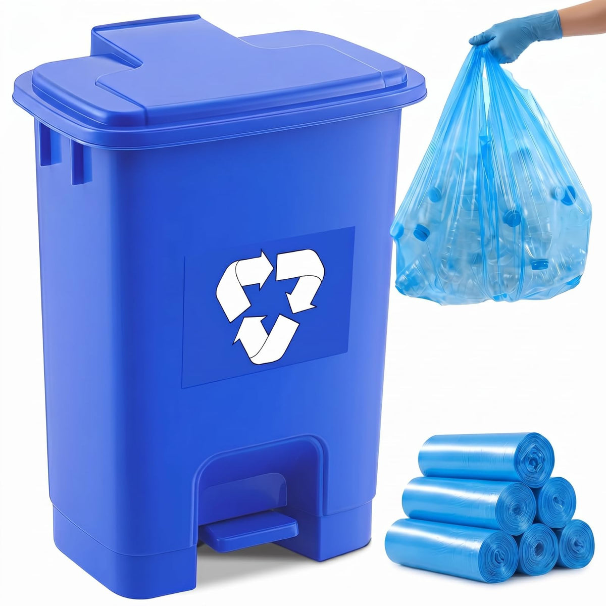 Geiserailie 1 Set 5.3 Gallon Recycle Bins for Kitchen with FootOperated & SelfClosing Lid, Includes 50 Trash Bags Wastebasket 