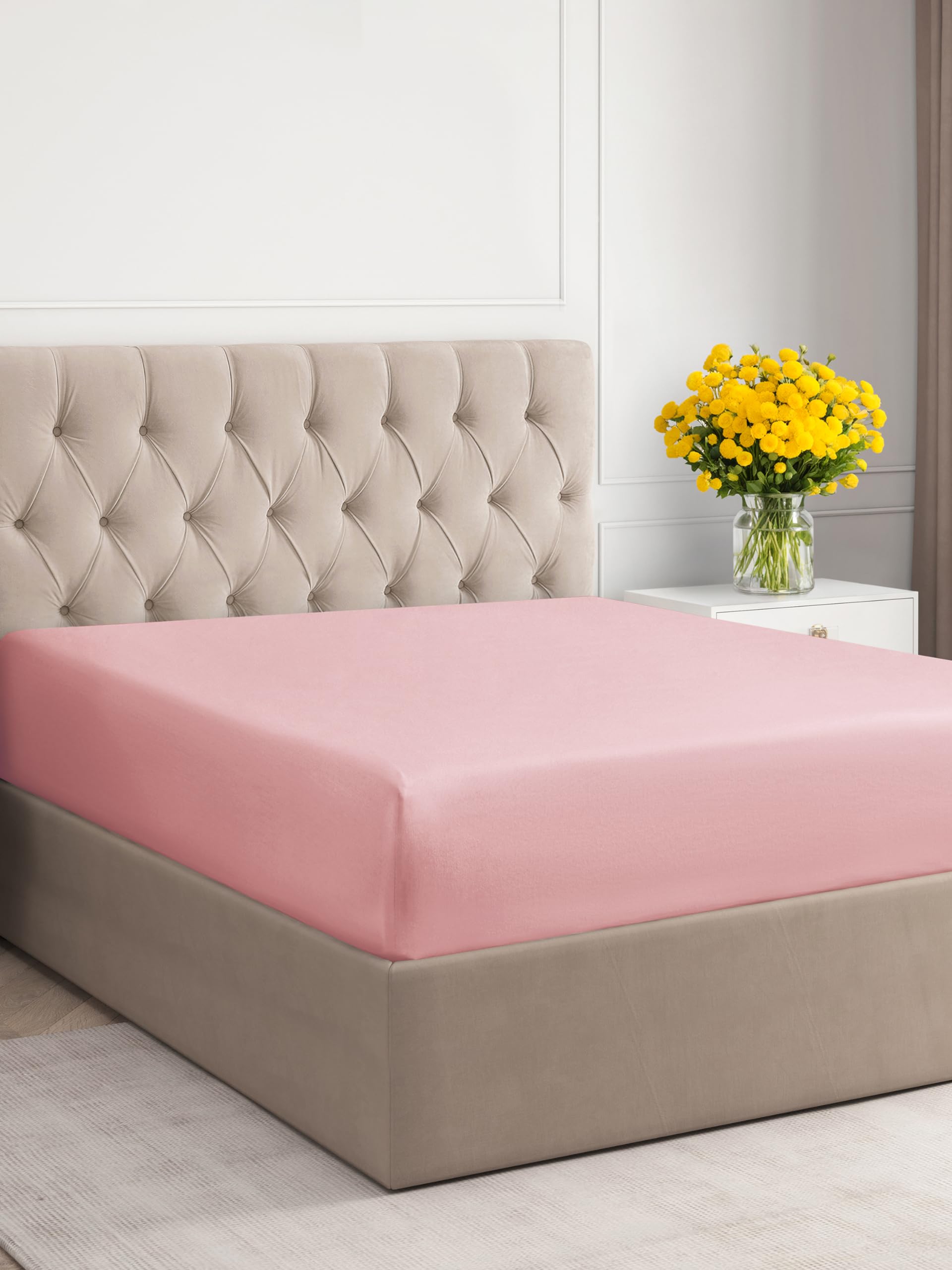 Full Size Fitted Bed Sheet - Hotel Luxury Single Fitted Sheet Only - Fits Mattress Up To 16 - Extra Soft, Wrinkle Free, Breathable & Cooling - Bottom Fitted Sheet - Baby Pink Single Fitted Sheet Only