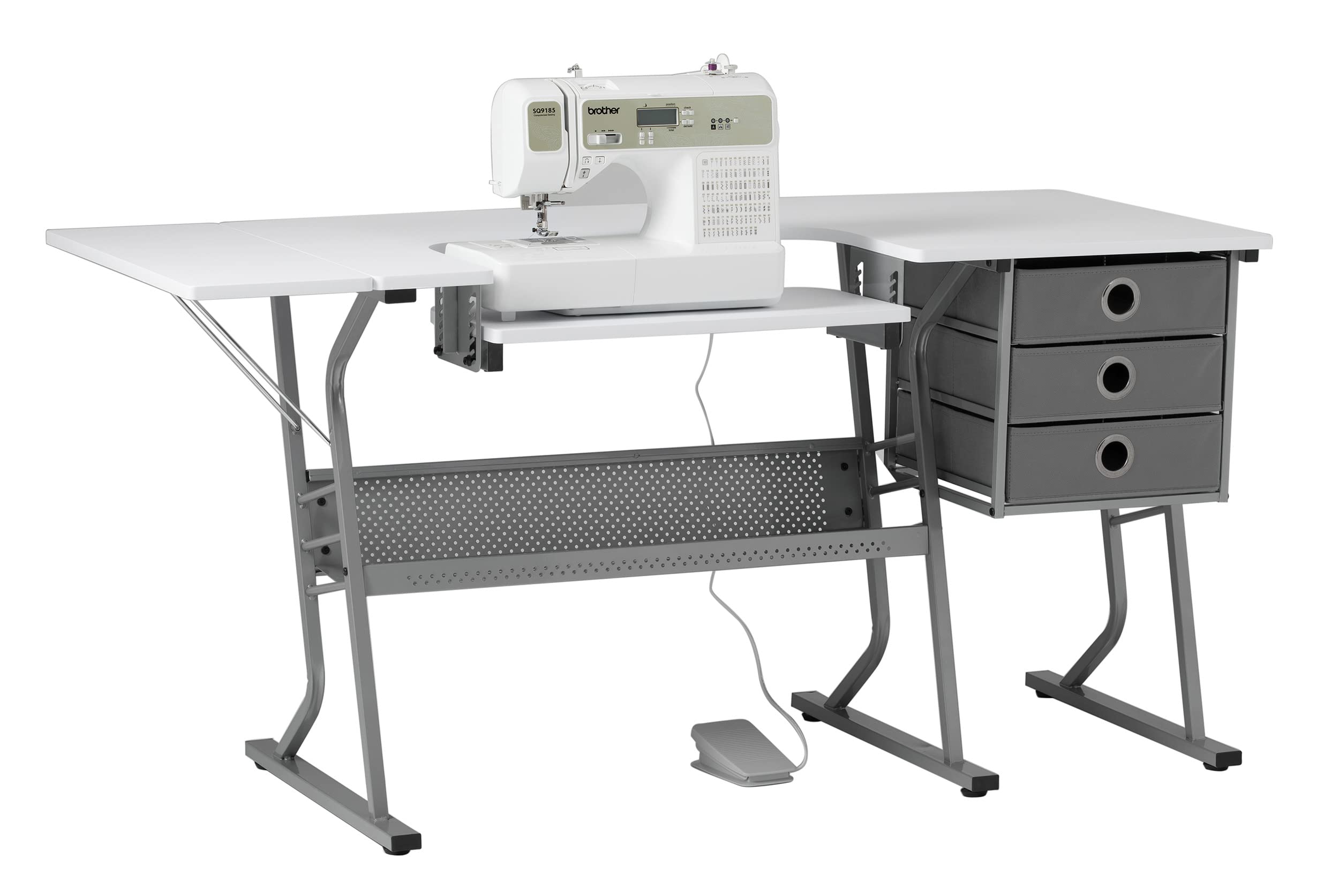 Sew Ready Eclipse Hobby and Sewing Machine Table  White Sewing Table with Gray Storage Drawers + Large Lower Shelf  Can Also B