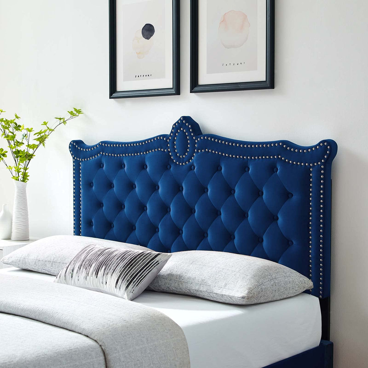 Modway Mod-6324-Nav Louisa Tufted Performance Velvet Full/Queen Headboard, Navy