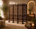 The Wooden Shoppee Wooden Room Divider Decorative Foldable Privacy Screen Hand Carved Partition For Living Room Bedroom Office D