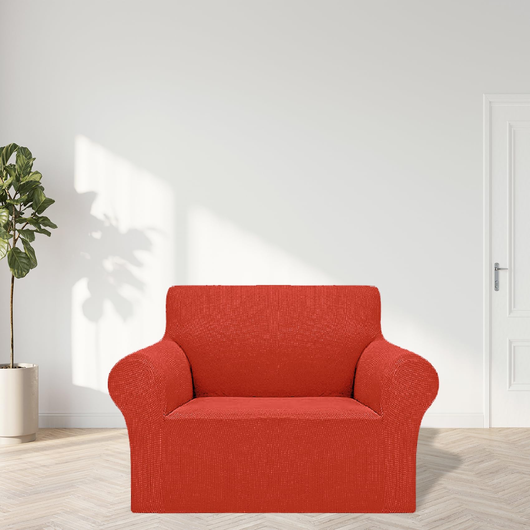 2025 New Stretch Chair Sofa Slipcovers Couch Cover For 1 Seater Furniture Protector Sofa Covers With Elastic Bottom Jacquard Fabric Small Checks For Pets, Kids - Pureed Pumpkin