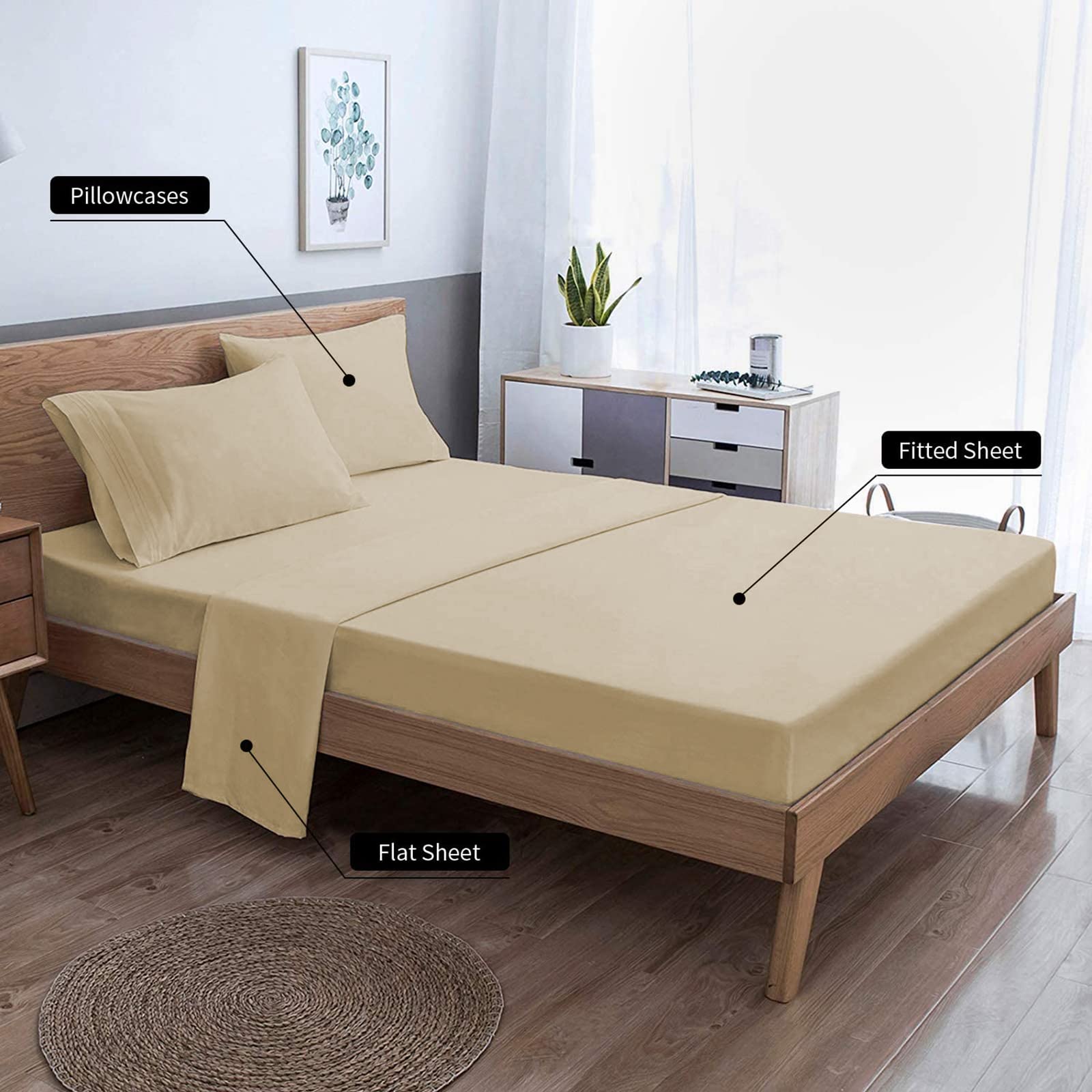 Easehome Beige Twin Size Bed Sheet Set For Boys Teens -Sheet Twin Size Set Deep Pocket To18 Inches Mattress 3 Piece - Premium Be