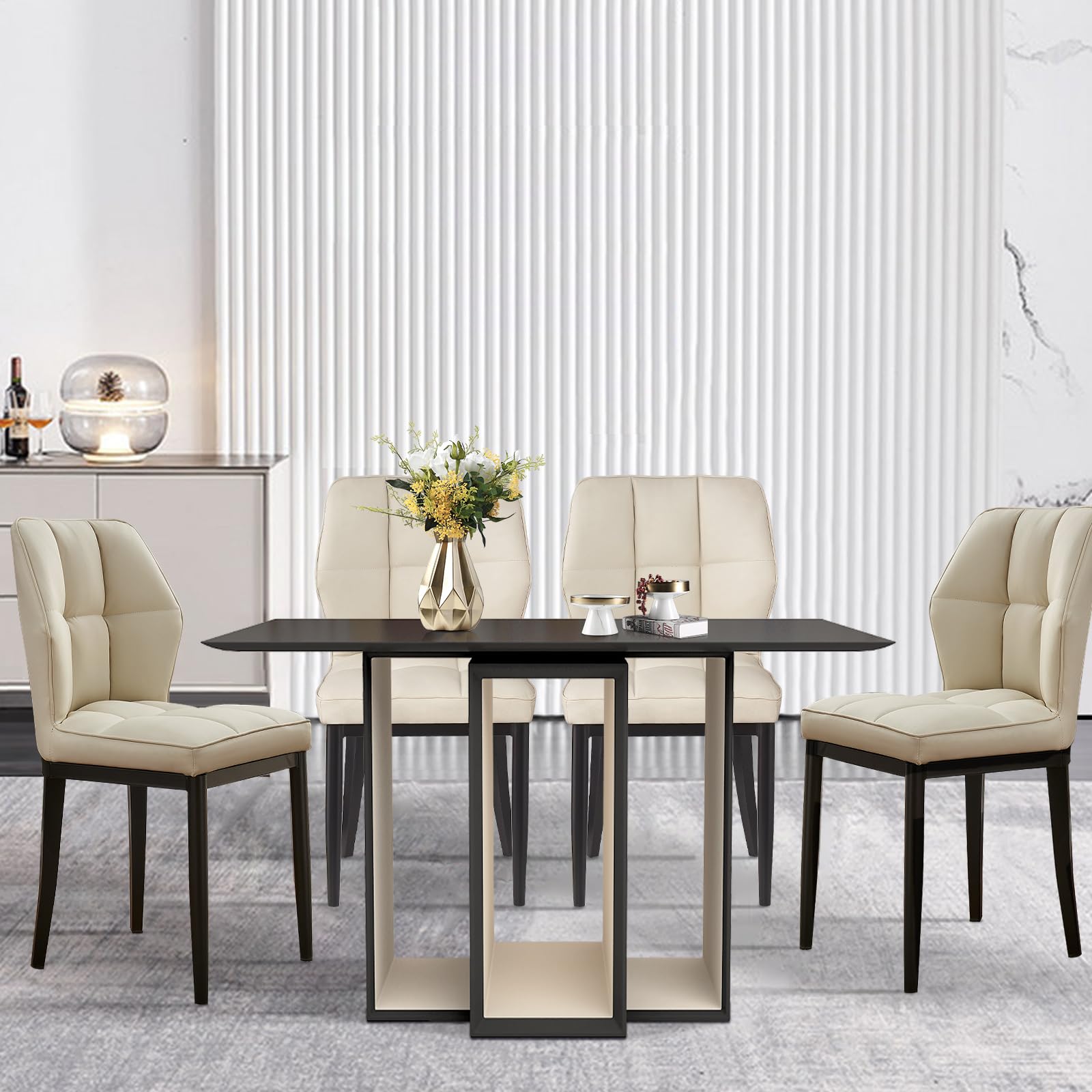Bekrvio Dining Chairs Set of 4 Mid Century Modern Kitchen Chairs Sillas de Comedor Upholstered Armless Dinner Chair Leather Dini