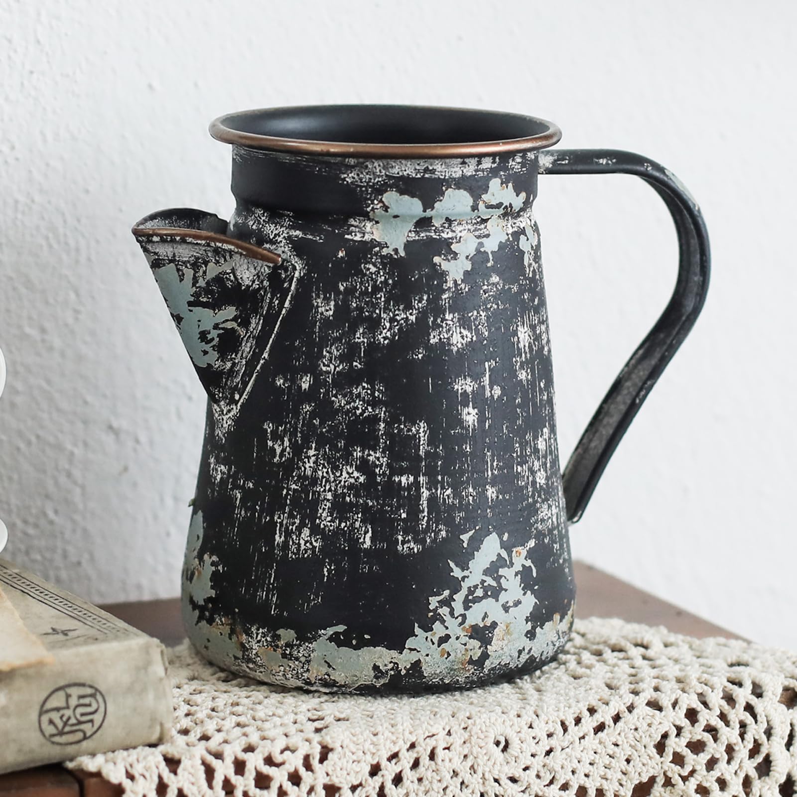 Z BellaDecor Vintage Metal Milk Jug Vase Rustic Vase Flower Vase Farmhouse Vase Small Vases for Flowers Vintage Decorative Pitch