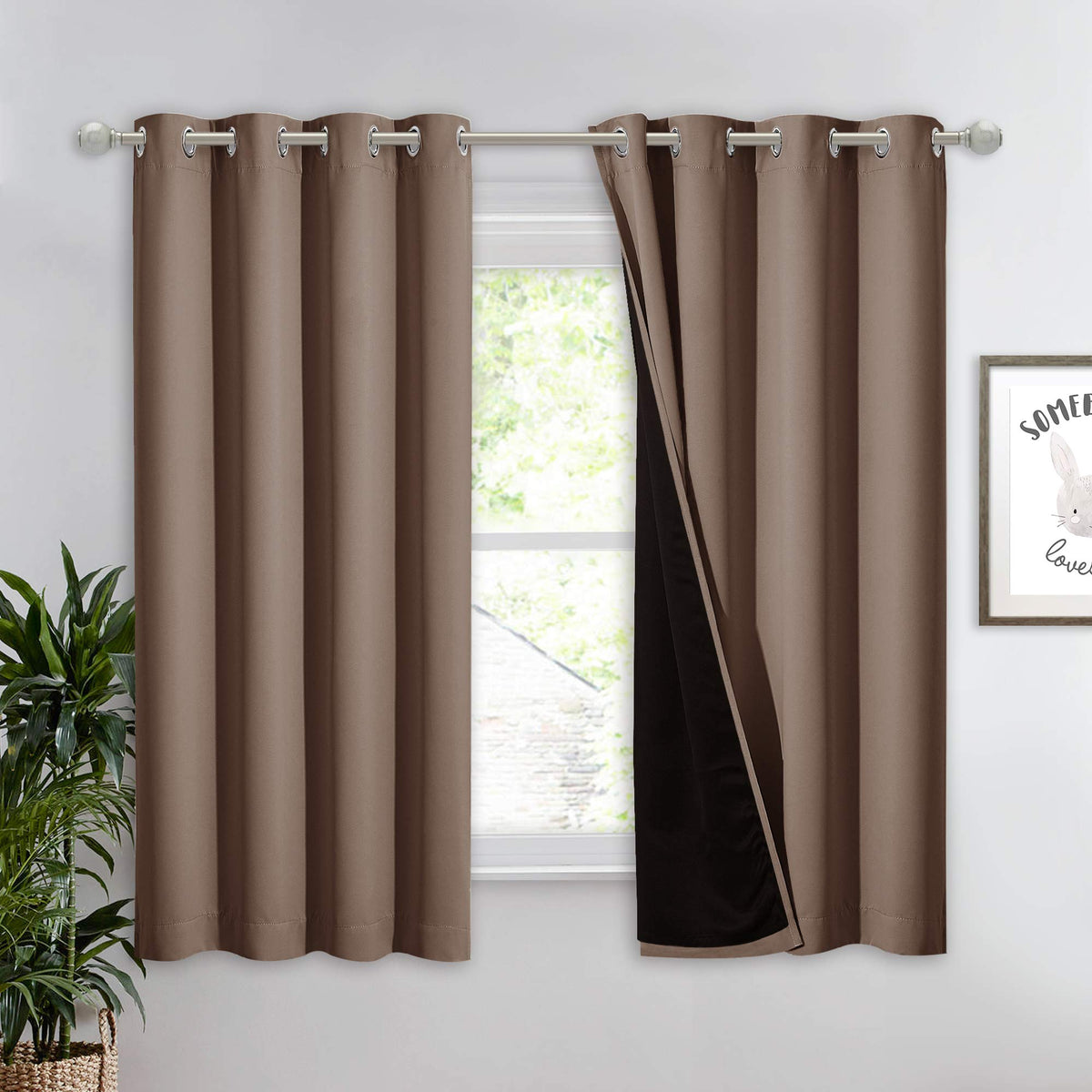 Nicetown Total Blackout Panel For Nursery, Super Soft, Heavy Duty And Thick Window Treatment Curtain 63 Inches Long With Black L