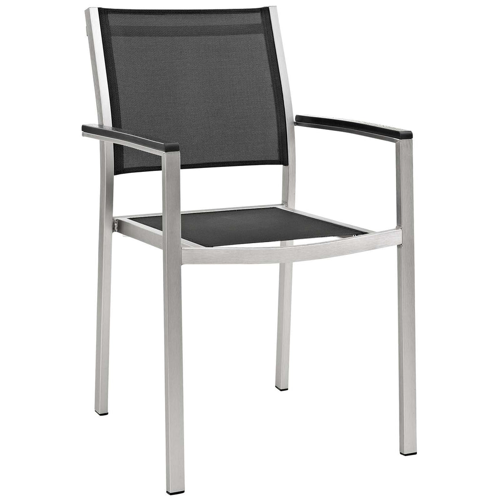 Modway Shore 9-Piece Aluminum Outdoor Patio Furniture Dining Set with Extendable 62 to 94 Inch Dining Table and Eight Dining Arm Chairs in Silver Black