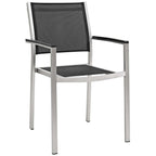Modway Shore 9-Piece Aluminum Outdoor Patio Furniture Dining Set with Extendable 62 to 94 Inch Dining Table and Eight Dining Arm Chairs in Silver Black