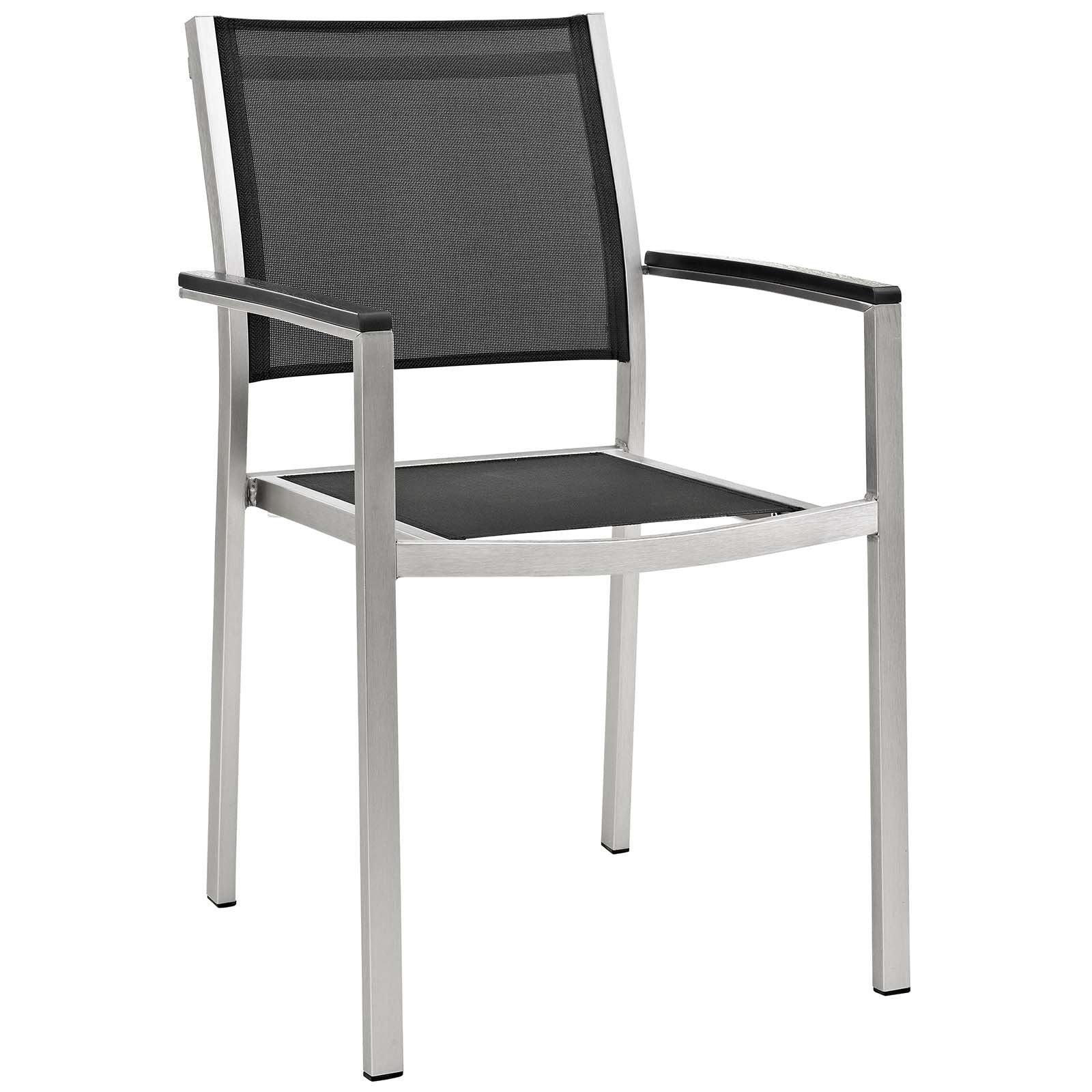 Modway Shore 9-Piece Aluminum Outdoor Patio Furniture Dining Set with Extendable 62 to 94 Inch Dining Table and Eight Dining Arm Chairs in Silver Black
