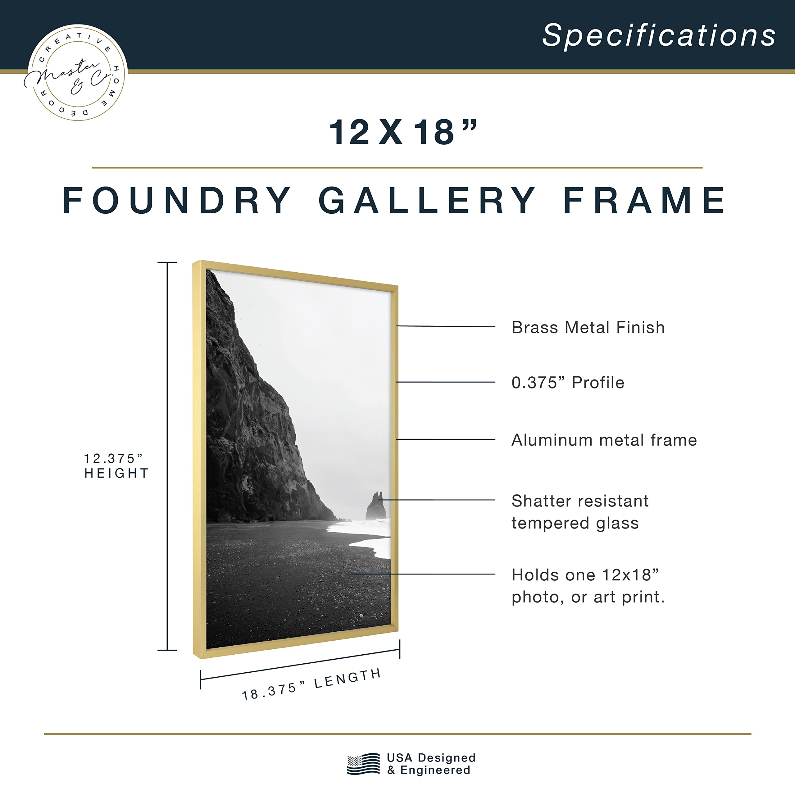 Mcs Master & Co. Foundry Metal Gallery Wall Frame, Brass, 12X18 Inch
