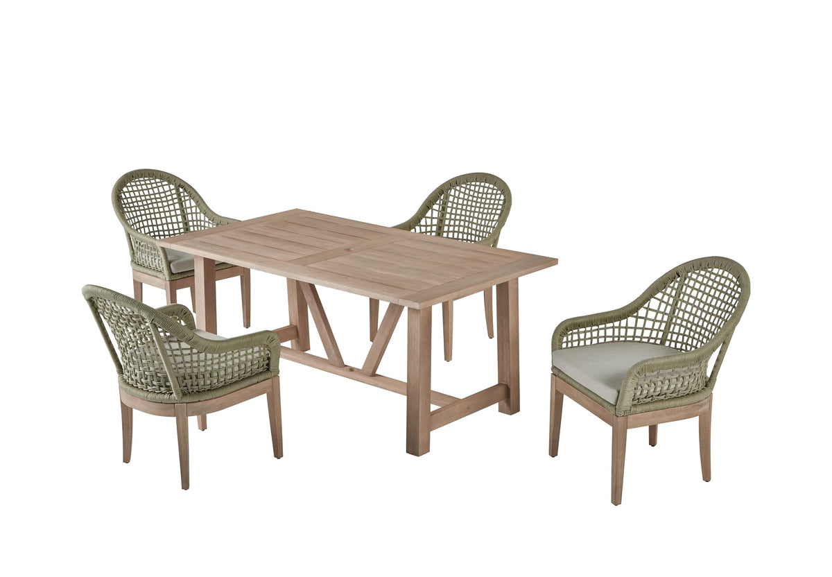 Best Quality Furniture D1008 Outdoor Dining Set, 1 Table + 4 Chairs, Light Oak