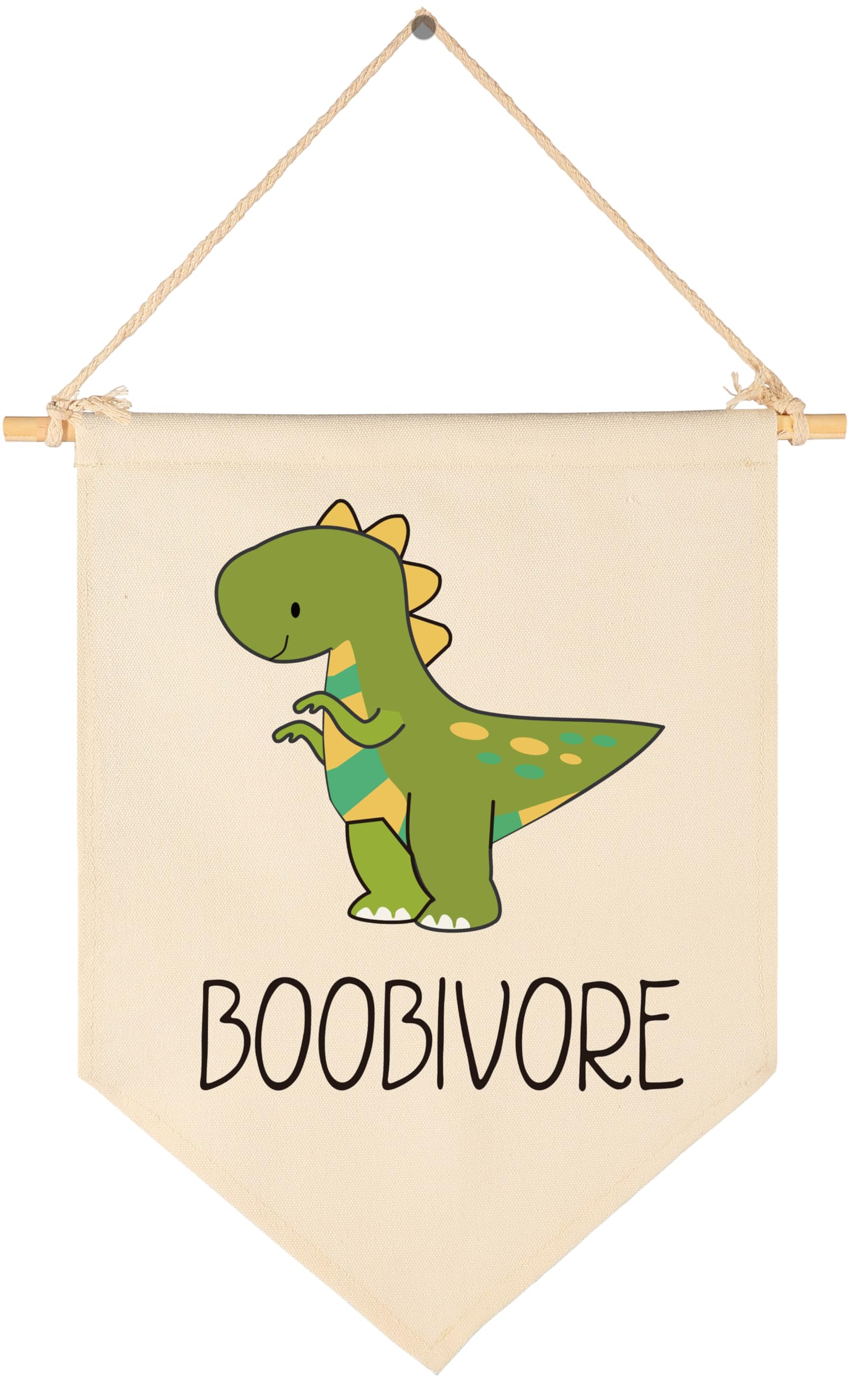 Funny Boobivore Dinosaur Decor-Above the Crib-Wall Decor Gift for Baby Boys Girls Kids-Canvas Hanging Flag Pennant Banner Wall D