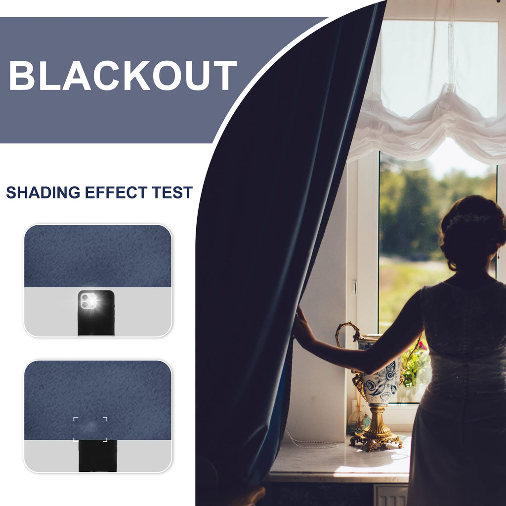 Jiuzhen Blackout Curtains For Bedroom?Thermal Insulated,Noise Reducing Room Darkening Rod Pocket Curtains For Living Room, Set Of 2 Panels With Tiebacks, 42 X 63 Inch Long, Dusty Blue