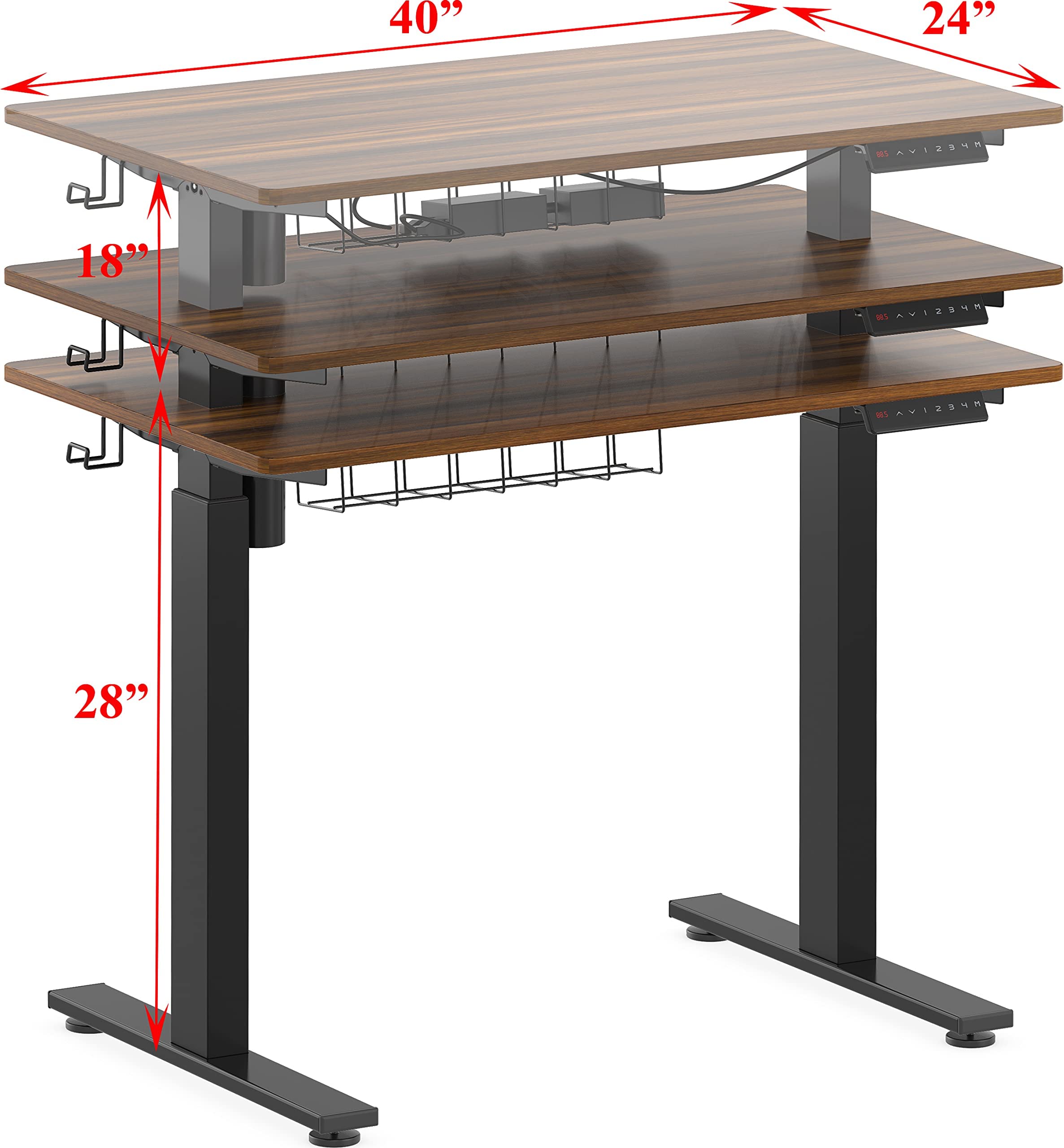 SHW Electric Height Adjustable Standing Desk OD-91A-N Walnut Metal 40 x 24 Inches