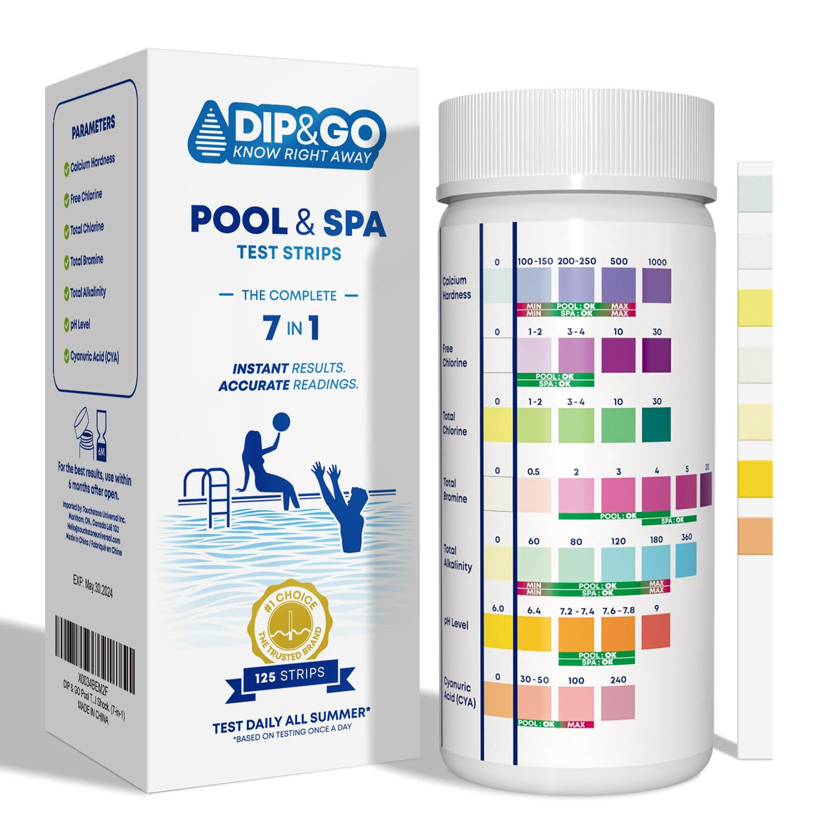 Pool And Spa Test Strips - 125 Strips 3 In 1 Pool Test Kit For Ph, Total Chlorine, Total Alkalinity - Spa Test Strips For Hot Tu