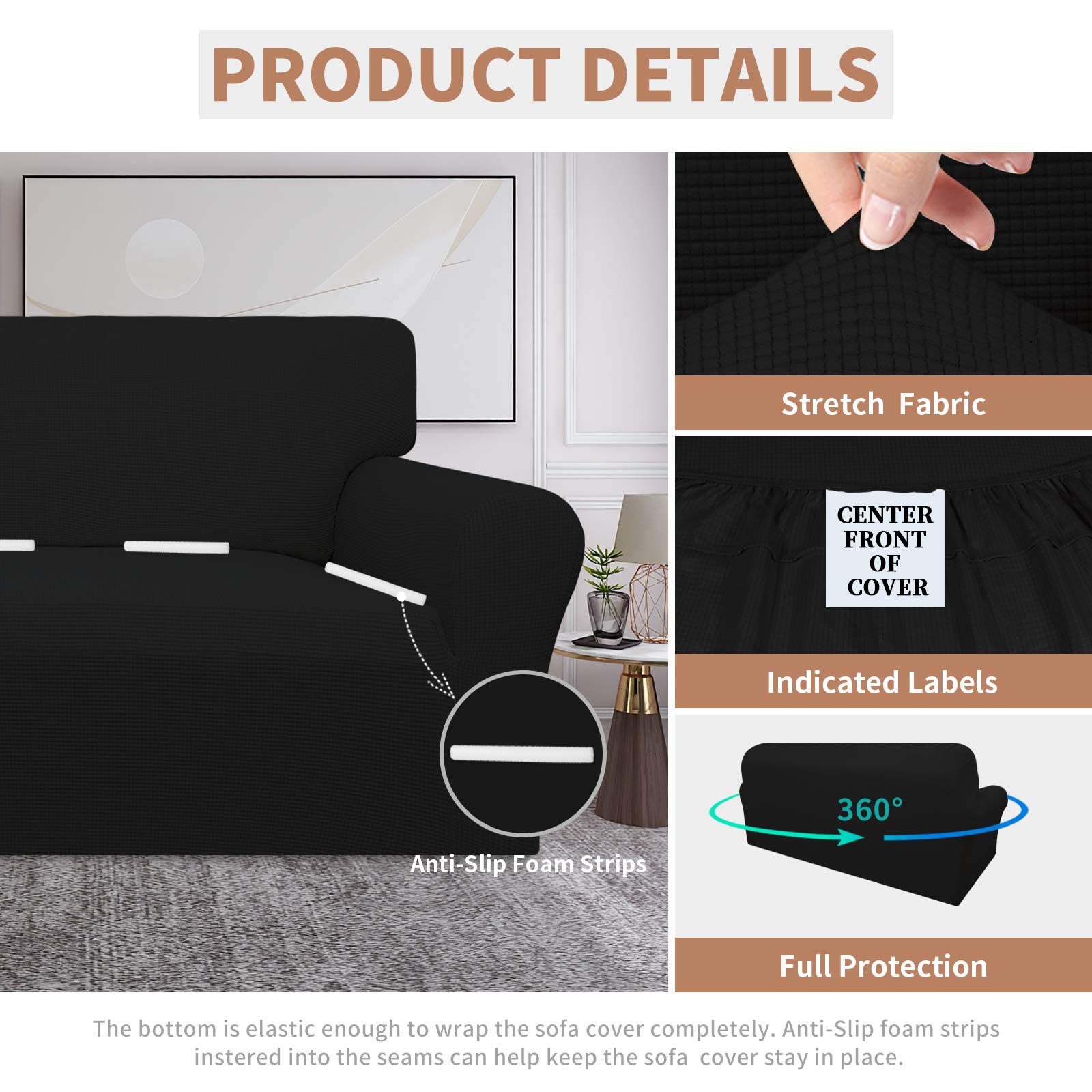 Easy-Going 100% Waterproof Couch Cover, Dual Waterproof Sofa Cover, Stretch Jacquard Sofa Slipcover, Leakproof Furniture Protector For Kids, Pets, Dog And Cat(Oversized Sofa, Chocolate)