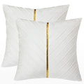 Tosleo White Velvet Throw Pillow Covers 24X24 Inch Pack Of 2 With Gold Leather Decorative Couch Pillow Cover Luxury Modern Pillo