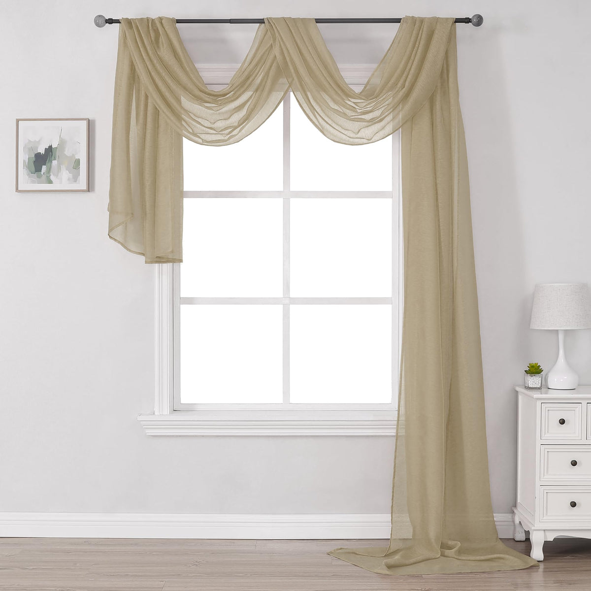Donren Taupe Window Scarf For Background - Luxury Soft Sheer Scarf Add To Window Curtains For Enhanced Effect (52 By 288 Inch,1