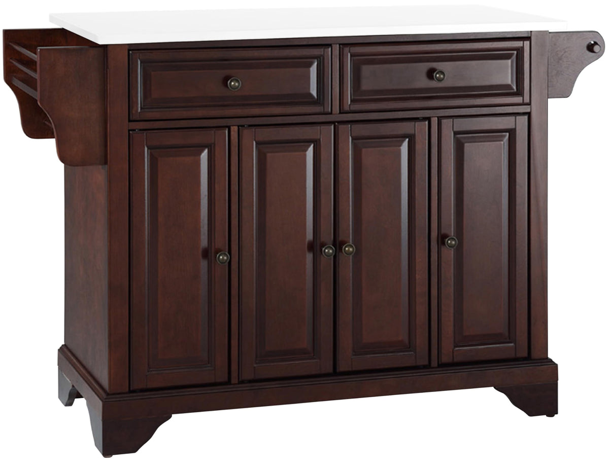 Crosley Furniture Lafayette Stone Top Rolling Kitchen Island Storage Cart, Microwave Stand, Spice Rack, Mahogany