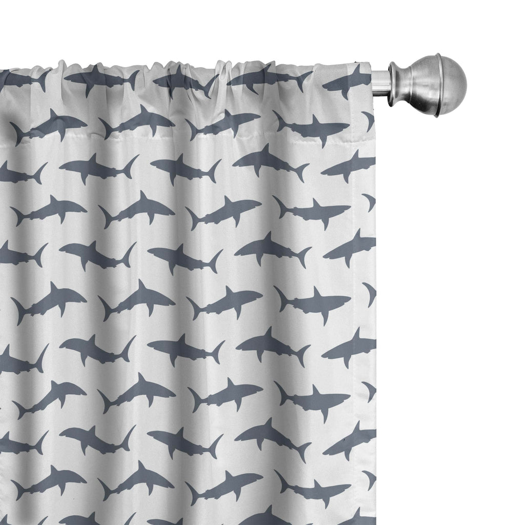 Ambesonne Sea Animals Window Curtains Pack of 2, Sharks Swimming Horizontal Silhouettes Powerful Dangerous Wild Life, Lightweigh